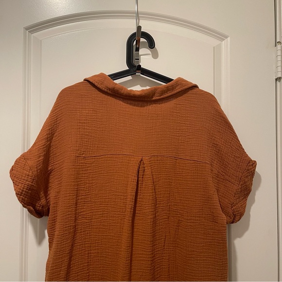 Camel Button Down Maternity Midi Dress - Picture 6 of 8